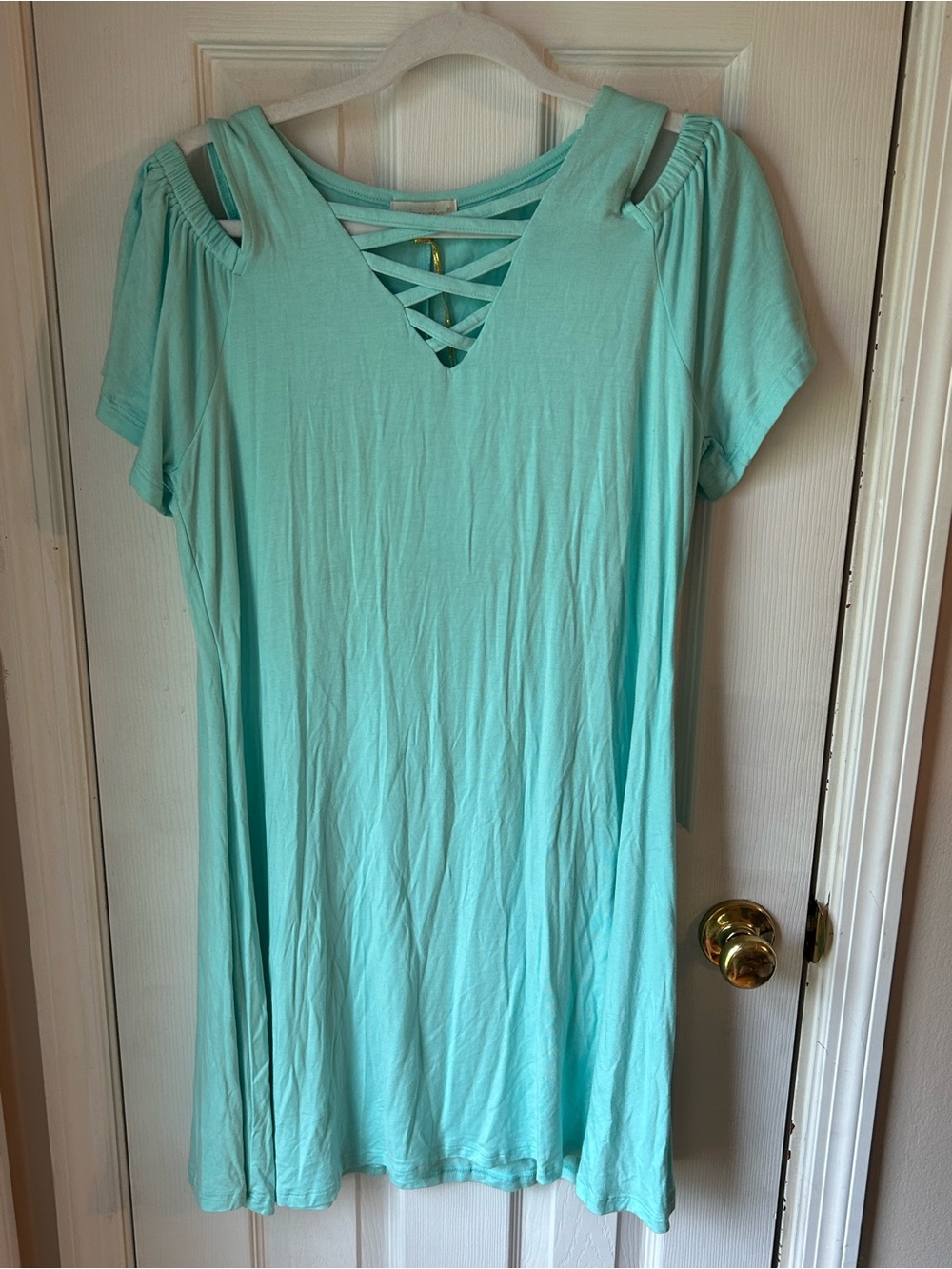 Simply Southern Teal Cold-Shoulder Crisscross Midi Dress